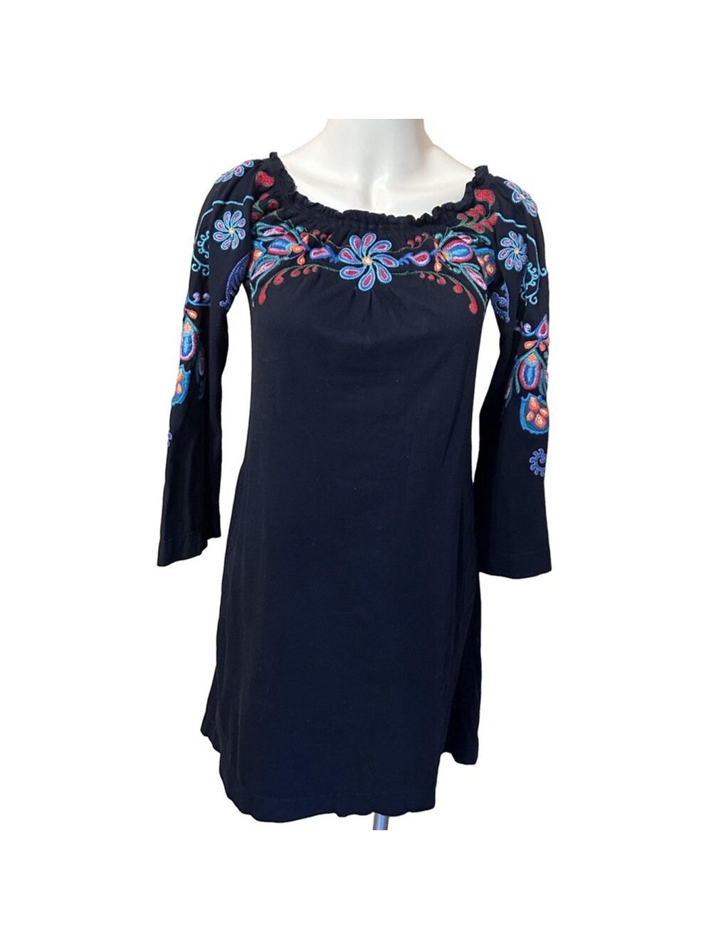 JWLA Black Embroidered Off Shoulder Cotton Dress Medium
